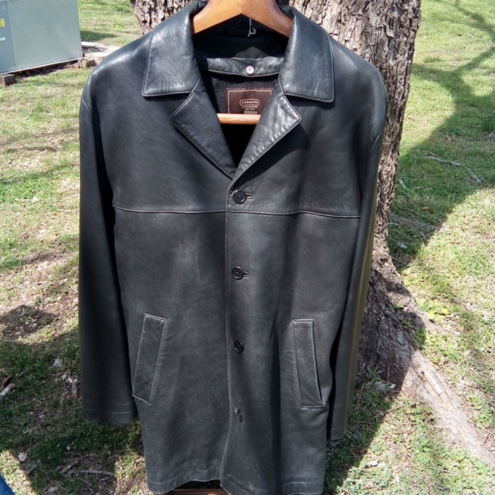 Mens Coach Black Leather Jacket Coat Large
